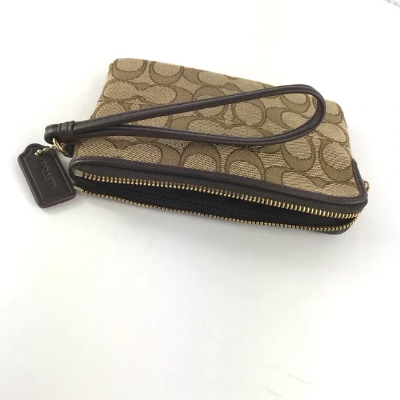 COACH Wristlet Bag Brown Signature Logo with Tag - Picture 6 of 10